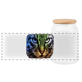 Cat Face, Colorful Animal Designs - Panoramic Cookie Jar with Wooden Lid - white - Front