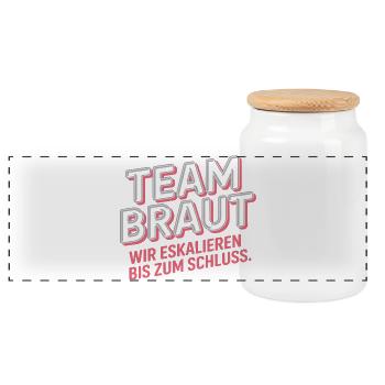 Team Braut Wir Eskalieren Crew Squad JGA Frauen - Panorama Keksdose mit Holzdeckel - Weiß - Vorne