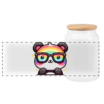 Regenbogen Panda mit Sonnenbrille - Panorama Keksdose mit Holzdeckel - Weiß - Vorne