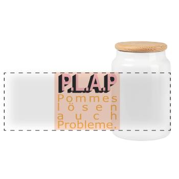 PLAP Pommes Probleme Typo - Panorama Keksdose mit Holzdeckel - Weiß - Vorne