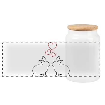 Hasen Hearts - Panorama Keksdose mit Holzdeckel - Weiß - Vorne