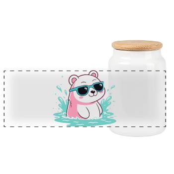 Aquatic Polar Bear in Cool Glasses - Panoramic Cookie Jar with Wooden Lid - white - Front