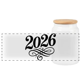 2026 Jahr - Panorama Keksdose mit Holzdeckel - Weiß - Vorne