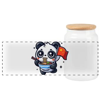 Panda Bear Noodles China Flag Ramen Asia Bowl - Panoramic Cookie Jar with Wooden Lid - white - Front