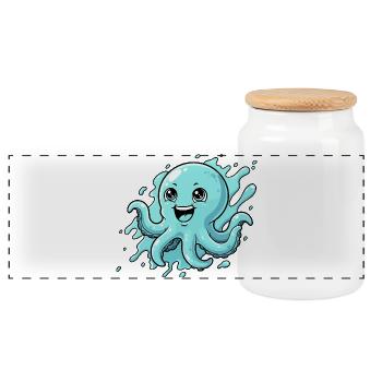 Fröhlicher Oktopus Cartoon - Panorama Keksdose mit Holzdeckel - Weiß - Vorne