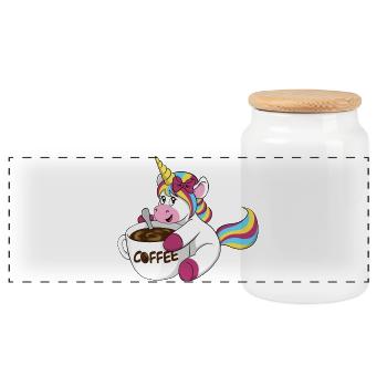 Kaffee Einhorn - Panorama Keksdose mit Holzdeckel - Weiß - Vorne
