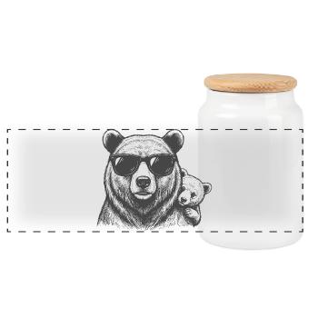 Bears dad with baby - Panoramic Cookie Jar with Wooden Lid - white - Front