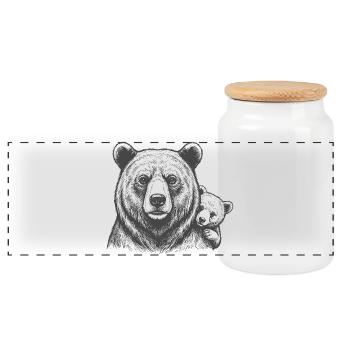 Bears Dad and Baby - Panoramic Cookie Jar with Wooden Lid - white - Front