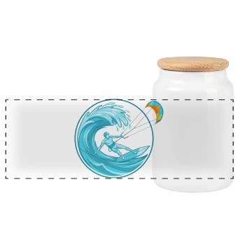 Kitesurfing Ocean Wave - Extreme Water Sports - Panoramic Cookie Jar with Wooden Lid - white - Front