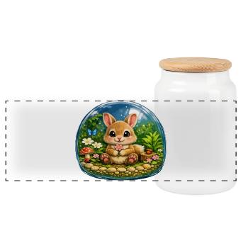 Cute Rabbit in Forest Bubble - Panoramic Cookie Jar with Wooden Lid - white - Front