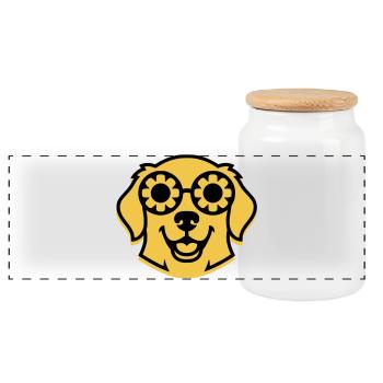 Cool Retriever Glasses Hippie Dog - Panoramic Cookie Jar with Wooden Lid - white - Front