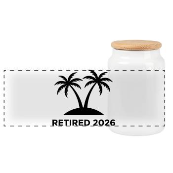 Retired 2026 Pension Island Logo - Panoramic Cookie Jar with Wooden Lid - white - Front
