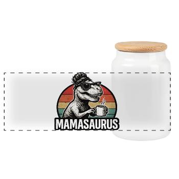 Mamasaurus Maman Maman Idée de cadeau Humour Drôle - Boîte à biscuits avec couvercle en bois - blanc - Devant