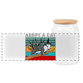 Vintage-Opossum-Shirt – Retro Adopt A Cat - Panorama Keksdose mit Holzdeckel - Weiß - Vorne