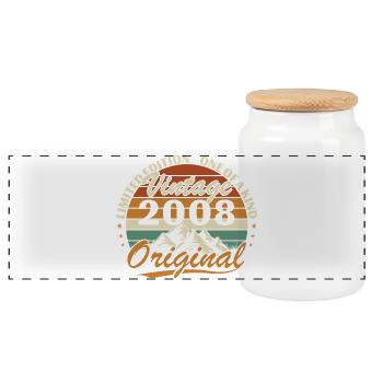 2008 Vintage Retro Birthday Gift - Panoramic Cookie Jar with Wooden Lid - white - Front