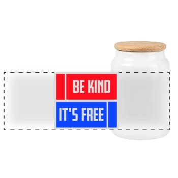Be Kind It's Free Freundlichkeit Statement Spruch - Panorama Keksdose mit Holzdeckel - Weiß - Vorne