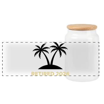 Logo des palmiers de pension retraite 2026 - Boîte à biscuits avec couvercle en bois - blanc - Devant