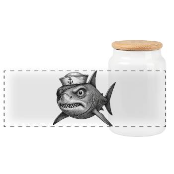 The grumpy Captain Shark - Panoramic Cookie Jar with Wooden Lid - white - Front