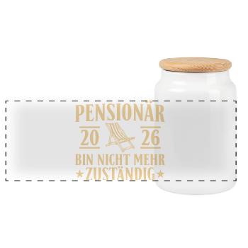 Pensionär 2026 Nicht mehr zuständig – Pension - Panorama Keksdose mit Holzdeckel - Weiß - Vorne