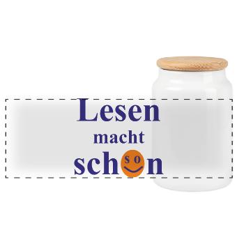 Lesen macht (so) schön. - Panorama Keksdose mit Holzdeckel - Weiß - Vorne