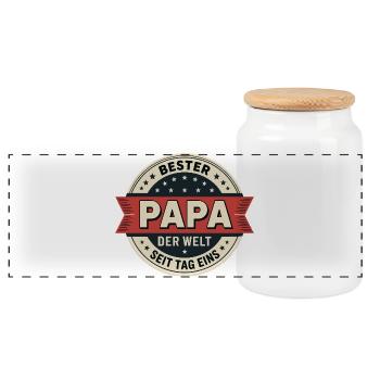 Bester Papa Der Welt Seit Tag Eins Vatertag Väter - Panorama Keksdose mit Holzdeckel - Weiß - Vorne