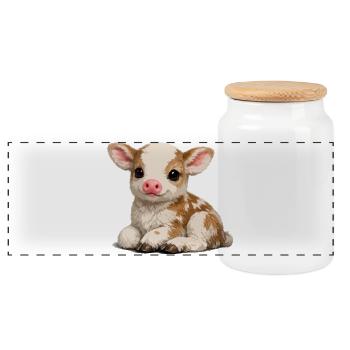 Cute calf cuddly toy - Panoramic Cookie Jar with Wooden Lid - white - Front