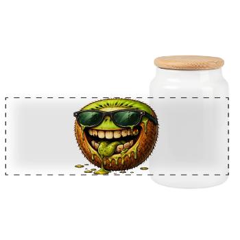 Cool Kiwi Fruit Zombie Design for Horror Fans - Panoramic Cookie Jar with Wooden Lid - white - Front