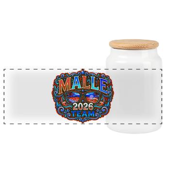Malle 2026 Vacances à Majorque - Boîte à biscuits avec couvercle en bois - blanc - Devant