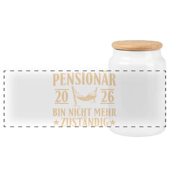 Pensioner 2026 - No longer responsible Retirement - Panoramic Cookie Jar with Wooden Lid - white - Front