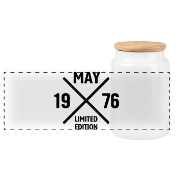Limited Edition May 1976 Birthday Gift - Panoramic Cookie Jar with Wooden Lid - white - Front