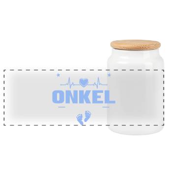 Ich werde Onkel 2027 - Baby Ankündigung Geschenk - Panorama Keksdose mit Holzdeckel - Weiß - Vorne