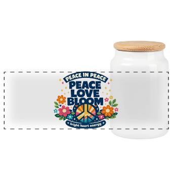 Peace Love Bloom Blumen Peace Boho Statement - Panorama Keksdose mit Holzdeckel - Weiß - Vorne