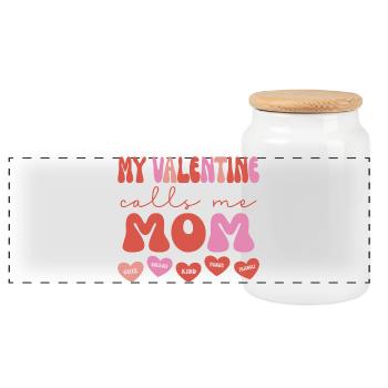 Mein Valentin nennt mich Mama - Panorama Keksdose mit Holzdeckel - Weiß - Vorne