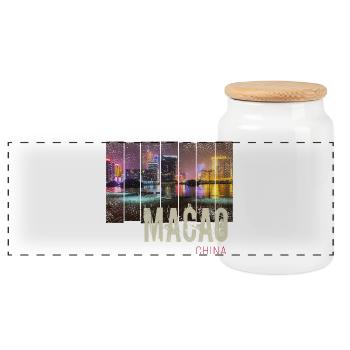 Macao in China Skyline Vintage Souvenir - Panorama Keksdose mit Holzdeckel - Weiß - Vorne