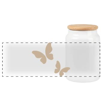 Motif papillon beige - Boîte à biscuits avec couvercle en bois - blanc - Devant