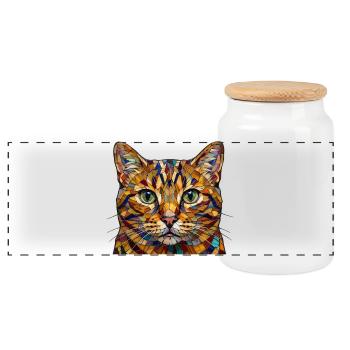 Chat en mosaïque colorée aux couleurs arc-en-ciel - Boîte à biscuits avec couvercle en bois - blanc - Devant