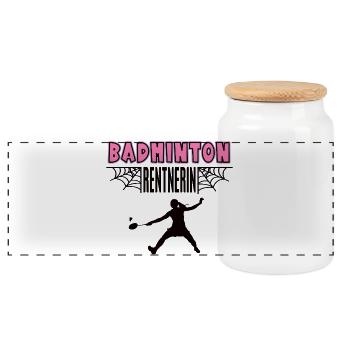 Badminton Pensioner Retirement Badminton Female - Panoramic Cookie Jar with Wooden Lid - white - Front