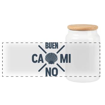 Buen Camino 2026 | Jakobsweg, Pilger, Santiago - Panorama Keksdose mit Holzdeckel - Weiß - Vorne