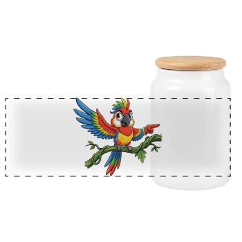 Colorful Parrot on Branch – Pose - Panoramic Cookie Jar with Wooden Lid - white - Front