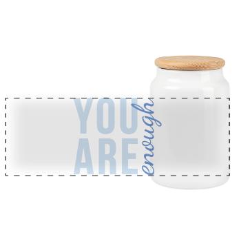 You Are Enough Schriftzug in sanftem blau - Panorama Keksdose mit Holzdeckel - Weiß - Vorne