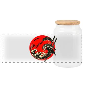 Japan Sushi Koi in Red Circle - Panorama Keksdose mit Holzdeckel - Weiß - Vorne
