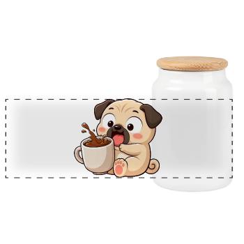 Süßer Mops Kaffee Kaffeeliebhaber Cartoon Lustig - Panorama Keksdose mit Holzdeckel - Weiß - Vorne