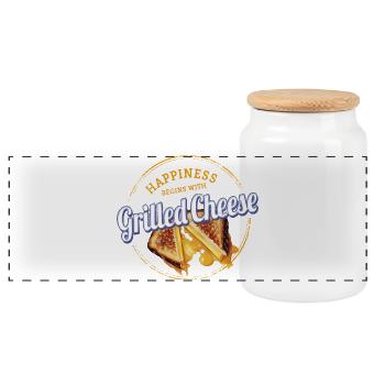Grilled Cheese Sandwich Käsetoast Vintage Design - Panorama Keksdose mit Holzdeckel - Weiß - Vorne