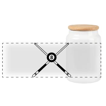 Gekreuzte Billardstäbe Acht-Kugel-Queue - Panorama Keksdose mit Holzdeckel - Weiß - Vorne