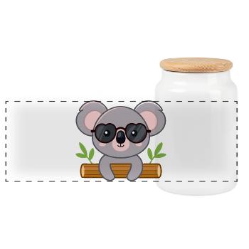 Schicker Koala auf Baumstamm mit Brille - Panorama Keksdose mit Holzdeckel - Weiß - Vorne
