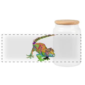 Love is Love Chameleon - Panoramic Cookie Jar with Wooden Lid - white - Front