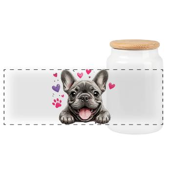 French Bulldog Love Hearts Sweetheart - Panoramic Cookie Jar with Wooden Lid - white - Front