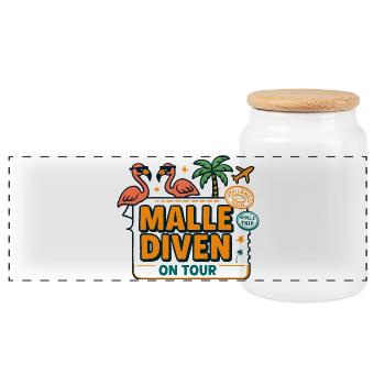 Malle Diven On Tour Damen Flamingo Mallorca Party - Panorama Keksdose mit Holzdeckel - Weiß - Vorne