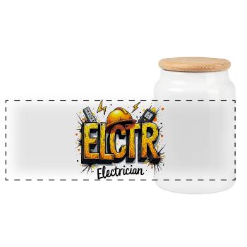 Electrician Graffiti Style Electrician Artisan - Panoramic Cookie Jar with Wooden Lid - white - Front