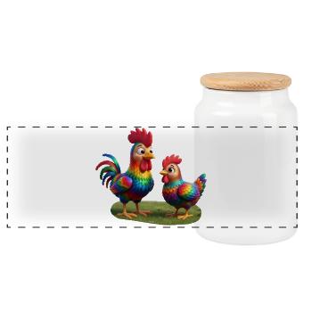 Coq avec poule - Boîte à biscuits avec couvercle en bois - blanc - Devant